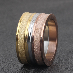 Stainless Steel Frosted <b>Ring</b> 12mm Matte Tricolor Geometric Design Women's Fashion Jewelry Gift - Product Image 1