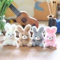 Gantungan Kunci Boneka Kelinci Putih Kawaii, Liontin Tas Kelinci Berbulu, Boneka Beruang Lucu, Mainan Mini untuk Gantungan Ransel