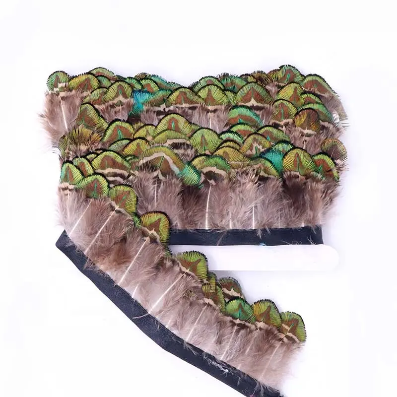 4-6 सेमी प्रकृति रंग मोर गोल्डन पंख ट्रिम और शिल्प वेशभूषा सजावट के लिए फ्रिंज रिबन
