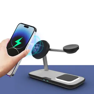 Manufacturer Custom Smart Portable Cell Phone Wireless Charging Desktop 4 In 1 Fast Charge Magnetic 15W Wireless Charger Stand