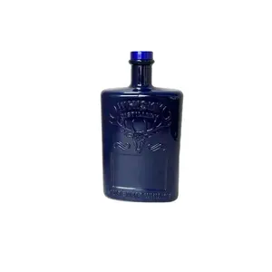 500毫升彩色蓝色压花玻璃酒瓶花式朗姆酒杜松子酒龙舌兰酒伏特加酒威士忌玻璃瓶铝蓝色软木