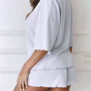 ชุดนอนสตรีขนาดใหญ่ชุดกางเกงขาสั้นสำหรับผู้หญิงชุดใส่อยู่บ้านถักลายวาฟเฟิลสำหรับฤดูร้อน - Product Image 3