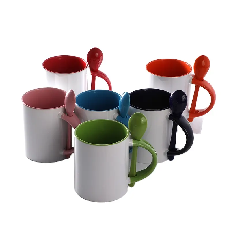 Các Nguồn cung cấp nhà máy thăng hoa khoảng trống cốc 11oz cam muỗng Mug thăng hoa