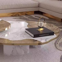 Table basse de luxe pour salon, mobilier moderne en métal, tables basses rondes en marbre avec miroir