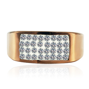 Rose Gold <b>Titanium</b> Steel Rectangle <b>Ring</b> Pave Setting White Stone Women's Fashion Party Jewelry Geometric Design - Product Image 3