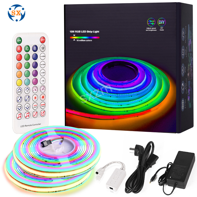 SXZM COB Led Strip Light Kit RGB Smart IC Color Chasing Multicolored Flexible Led Tape Light for Party Home Gaming DIY Lighting