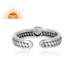 Bague en argent avec pierre de lune arc-en-ciel solitaire, bague en argent oxydé faite à la main, bague ajustable, fournisseur de bijoux uniques - Product Image 4
