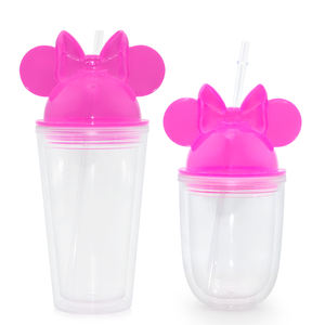 Vasos de Plástico Personalizados al por Mayor, Vasos con Forma de Ratón <span class=keywords><strong>Mickey</strong></span>, Tazas Bonitas con Forma de Ratón, Vaso Acrílico de Doble Pared con Tapa y Pajita - Product Image 4