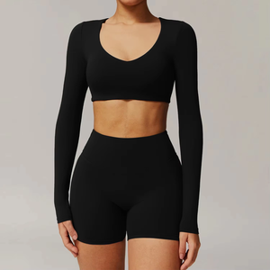 Nouvel ensemble <span class=keywords><strong>de</strong></span> leggings <span class=keywords><strong>de</strong></span> sport respirants et froncés 2026 pour <span class=keywords><strong>femmes</strong></span>, avec short <span class=keywords><strong>de</strong></span> yoga uni et taille élastique – Approvisionnement direct usine - Product Image 3