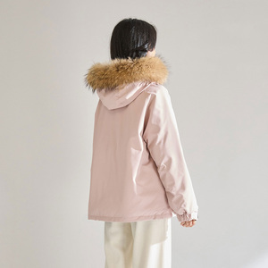 Parka imperméable rose personnalisée pour femme avec capuche en fausse <span class=keywords><strong>fourrure</strong></span>, parka épaisse pour femme - Product Image 2