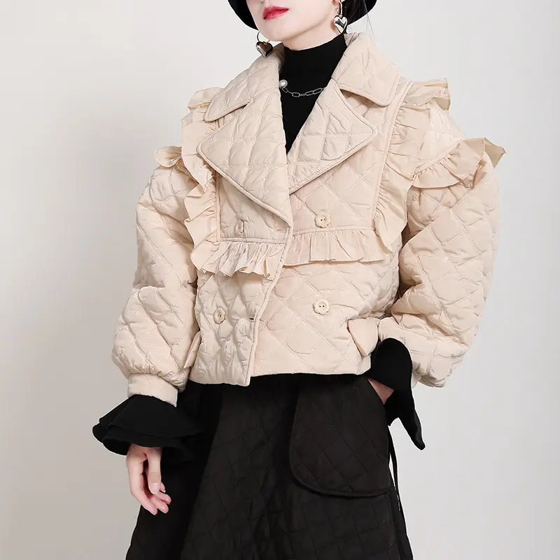Áo Khoác Nữ Thời Trang Abrigo De Mujer Áo Khoác Cotton Nhỏ Viền Nấm Thiết Kế Dáng Rộng Áo Khoác Mùa Đông Cho Nữ