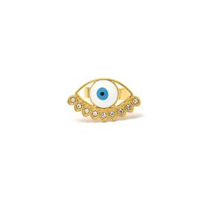 Bague œil de cristal plaquée or PVD en acier inoxydable 316L avec pierres transparentes pour femme, bijoux tendance - Product Image 1