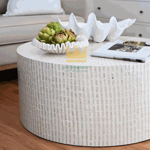 Mesa de centro de lujo con Incrustaciones de nácar-Mesa de acento redonda o rectangular artesanal para un estilo de sala de estar elegante - Product Image 6
