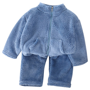 Atacado Outono Inverno 2025 Sólido Casual Plus Veludo Grosso Quente Respirável Zipper Meninos Meninas Crianças Pijama Jacket Sweatpants Set - Product Image 6