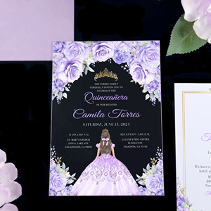 Vert émeraude <span class=keywords><strong>Princesse</strong></span> Robes Impression Invitaciones De 15 Aos De Acrilico Quinceanera XV <span class=keywords><strong>D</strong></span>écorations Acrylique Invitations <span class=keywords><strong>Carte</strong></span> - Product Image 2