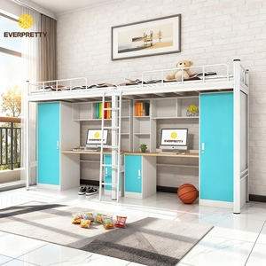 Lit superposé double en métal avec bureau <span class=keywords><strong>et</strong></span> escalier pour étudiants, mobilier de lit pour dortoir, appartement ou auberge, design moderne - Product Image 3