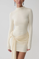 Robe pull moulante en maille à col montant pour femme, avec détail drapé et nœud latéral, vente en gros, prix d'usine - Joydressing