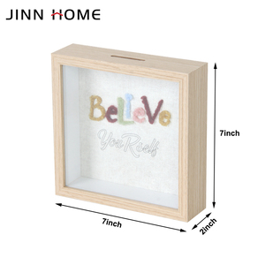 Caja <span class=keywords><strong>de</strong></span> ahorro <span class=keywords><strong>de</strong></span> dinero <span class=keywords><strong>de</strong></span> vidrio <span class=keywords><strong>de</strong></span> madera cuadrada decoración del hogar hucha transparente para niños - Product Image 4