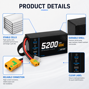 Batterie LiPo pour drone 5200mAh 6S 22.2V 100C 115.44Wh avec connecteur XT90 pour drone FPV, UAV, avion RC, fourniture d'usine OEM - Product Image 3