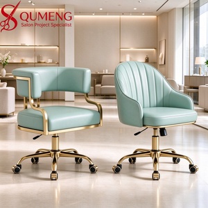 Fauteuil de salon moderne en cuir PU, chaise de technicien en pédicure avec piètement métallique doré, chaise pivotante à roulettes pour salon de manucure - Product Image 3