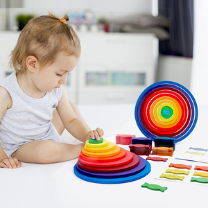 Giocattoli Montessori in Legno, Set di Blocchi da Costruzione Arcobaleno, Gioco Educativo Impilabile per Bambini - Product Image 5
