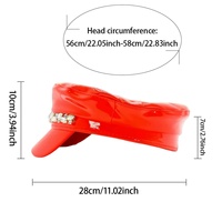 Chapeau de capitaine en similicuir rouge en gros avec strass scintillants pour costumes de scène