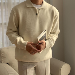 Suéter Masculino Estilo Coreano com Gola, Pulôver de Negócios Britânico de Alta Qualidade, Manga Longa, Tricô Anti-Pilling - Product Image 2