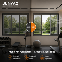 Fenêtre coulissante à double battant en aluminium anti-ouragan JUNYAO Factory, résistante au vent, verre double vitrage trempé 5+9A+5, extérieur