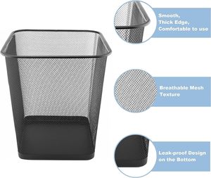 Hitam Perak persegi logam Mesh sampah dapat membuka atas keranjang penyimpanan ekonomis kertas tempat sampah - Product Image 3