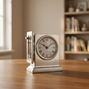 Modern Metal Desk <b>Clock</b> with Roman Numerals and Dual Thermometers desk <b>clock</b> with thermometer silver thermometer <b>vintage</b> <b>clock</b> - Product Image 2