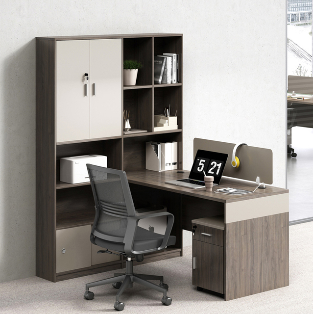 Customized L Shape Workstation Big Storage Financial Work Station Desk Office Workstation with Bookshelves