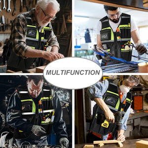 Customized OEM Waterproof Tool <b>Vest</b> for Men with Adjustable Strap <b>Reflective</b> Strip High-Capacity for Electricians & Carpenters - Product Image 6