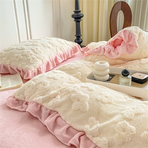 Sunny dệt Hàn Quốc phong cách bốn mảnh thiết lập tafu nhung sang trọng Duvet cover Set sữa nhung bedding Set - Product Image 5