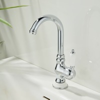 Robinet de lavabo HONGDEC en chrome poli avec poignée design nœud de bambou, bec haut arqué et base en céramique pour lavabo sur plan