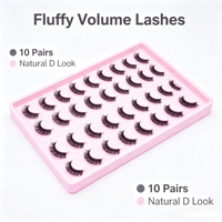 16 paires de faux cils en cheveux synthétiques, croisés, volumineux, aspect naturel, noir mat, plateau rose, 32 pièces, réutilisables, vente en gros