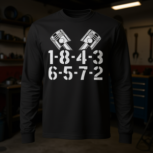T-shirt à manches longues V8 Firing Order pour homme passionné de voitures, motif piston moteur 1-8-4-3-6-5-7-2 - Product Image 3