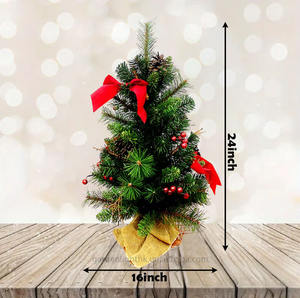 Mini Árbol de Navidad Artificial de Escritorio de 24 Pulgadas con Lazo y Bayas Rojas, Piñas, Alta Calidad, Ecológico, para el Hogar, Dormitorio, Fiesta - Product Image 3