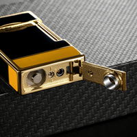 Briquet à cigare en métal de luxe, coupe-vent, avec logo personnalisé, boîte cadeau, utilisation en extérieur, rechargeable au butane