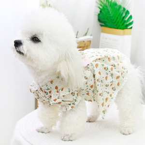 Mushroom Print Snap <b>Button</b> Skirt For Small <b>Dogs</b> Teddy Bichon Spring Outfit Cute Dress With Bow And Leash Ring - Product Image 4