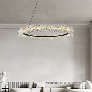 Lampadario <span class=keywords><strong>a</strong></span> LED in Cristallo con Anello Dorato, Lampada <span class=keywords><strong>a</strong></span> <span class=keywords><strong>Sospensione</strong></span> <span class=keywords><strong>per</strong></span> <span class=keywords><strong>Camera</strong></span> <span class=keywords><strong>da</strong></span> <span class=keywords><strong>Letto</strong></span> e Sala <span class=keywords><strong>da</strong></span> Pranzo, Lussuoso Lampadario Moderno - Product Image 5