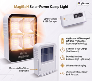 Linterna Solar Recargable MHF02, Linterna LED Impermeable IP65 para Camping, Soporte Magnético, Banco de Energía, Senderismo, Emergencias, GaN - Product Image 4