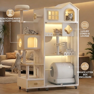 Ventes directes d'usine disponibles Villa minimaliste de luxe en bois massif durable et pratique pour chat avec bac à sable - Product Image 3
