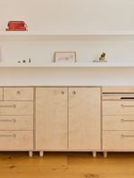Buffet multifonctionnel en contreplaqué marin nordique avec bureau dissimulé, meuble de rangement gain de place pour salon (personnalisable)