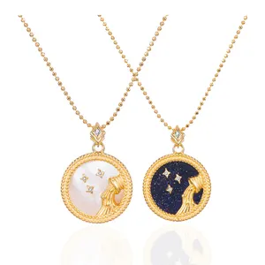 Twelve Horoscope 925 Sterling Silver 18K Gold Plated Astrology 12 Constellation Zodiac Shell Pendant Necklaces