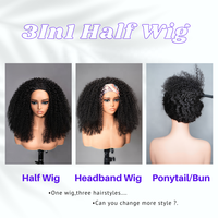 Nouvelle Perruque Mi-Tête 3-en-1 Cheveux Crépus Bouclés Type Afro À Enfiler Bande Cordon Pas Besoin de Colle Perruque Bouclée Enroulée À Retourner Cheveux Humains Naturels