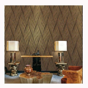 Nouveau <span class=keywords><strong>Papier</strong></span> Peint Vinyle 3D Salon Gaufré Profond Imperméable Décoration Maison Onde et <span class=keywords><strong>Rayure</strong></span> Noire et Or - Product Image 2