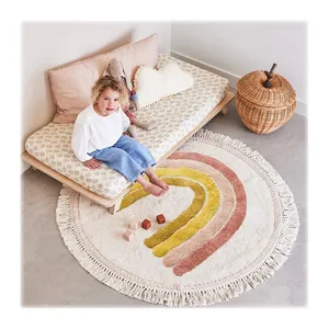 儿童羊绒地毯带流苏in圆形流苏地毯儿童房阅读区爬行床地垫