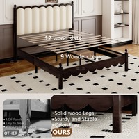 Cadre de lit moderne personnalisé en velours avec tête de lit à étagères LED et base en bois pour ameublement de chambre