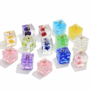 Cube en résine transparente 10 pièces 14mm, perles de Simulation de perles de perle, pendentif de remplissage, breloques en résine pour collier, boucle d'oreille, accessoire de fabrication