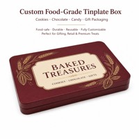 Boîte de boulangerie rectangulaire en métal bordeaux 195x130x25mm avec couvercle plat pour biscuits, brownies et emballages cadeaux